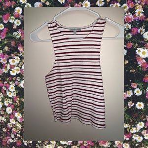 Striped Red and White Ribbed Crop Tank
